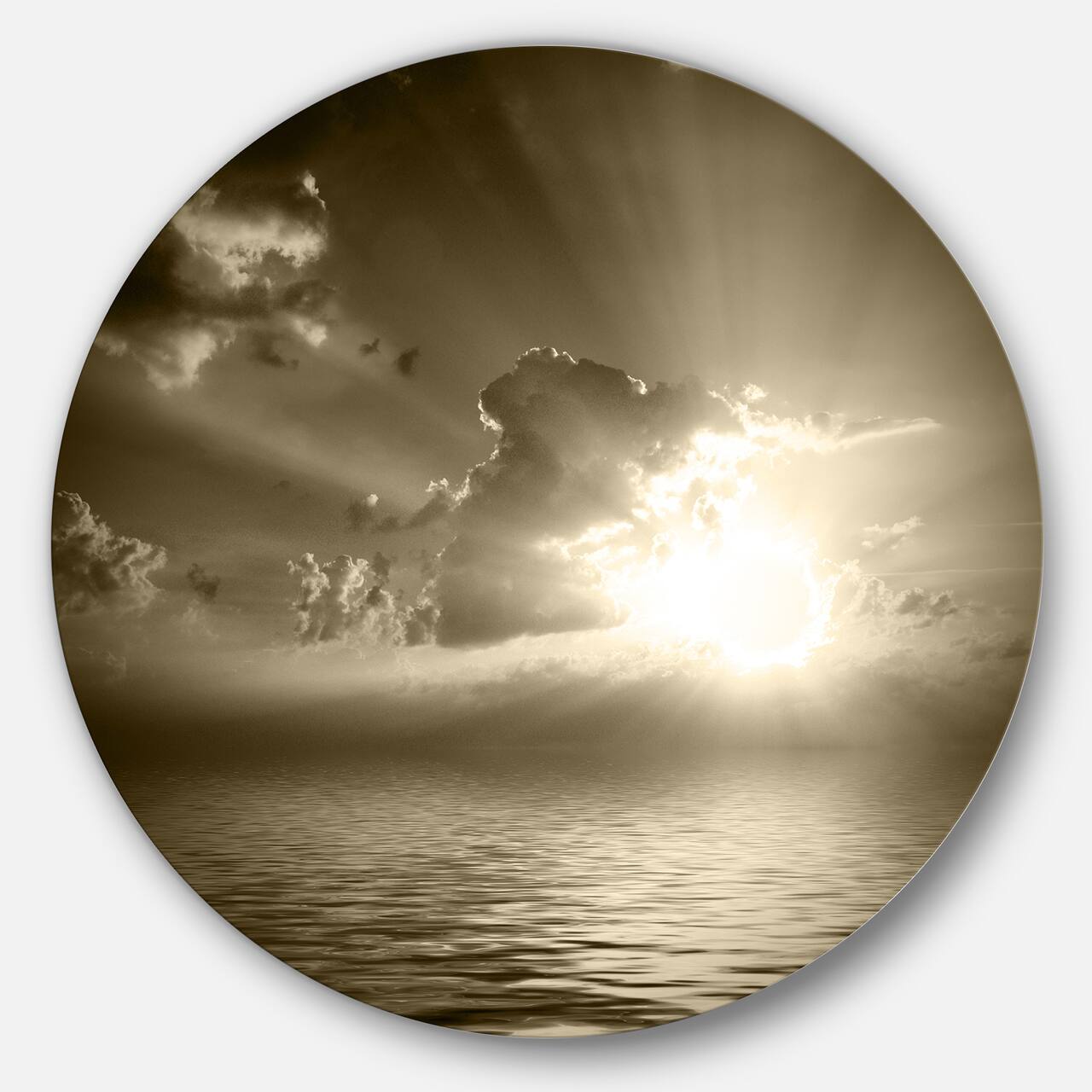 Designart - Sepia Toned Cloudy Sunrise' Ultra Glossy Landscape Metal Circle Wall Art